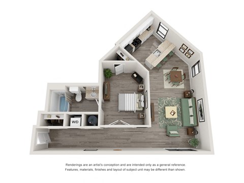 A floor plan of a house with a living room, kitchen, and two bedrooms.